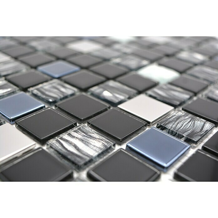 Mosaikfliese Quadrat Crystal Mix CM 426 (30 x 30 cm, Schwarz/Silber, Glänzend)