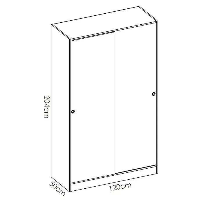 Dekit Armario de puertas correderas Slide Plus - L x An x Al: 50 x 120 x 204 cm, Blanco/Natural - Imagen de un armario con puertas correderas. El armario mide 204 cm de alto, 120 cm de ancho y 50 cm de profundidad.