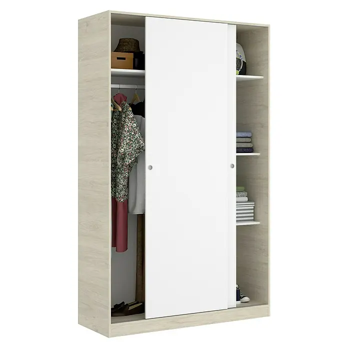 Dekit Armario de puertas correderas Slide Plus - L x An x Al: 50 x 120 x 204 cm, Blanco/Natural - Un armario espacioso con puertas correderas que ofrece amplio espacio para ropa y accesorios, perfecto para cualquier dormitorio.