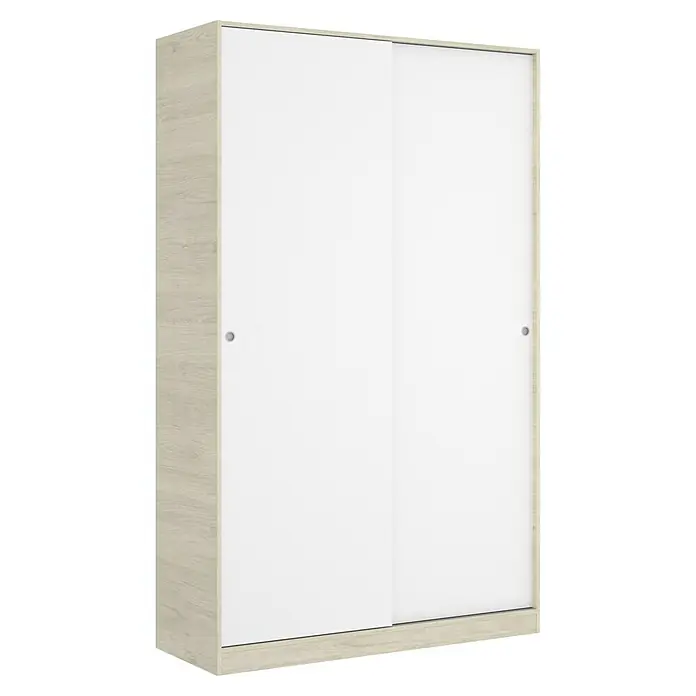Dekit Armario de puertas correderas Slide Plus - L x An x Al: 50 x 120 x 204 cm, Blanco/Natural - Un elegante armario con puertas correderas con un acabado en blanco y madera clara. Una solución de almacenamiento práctica para cualquier dormitorio.