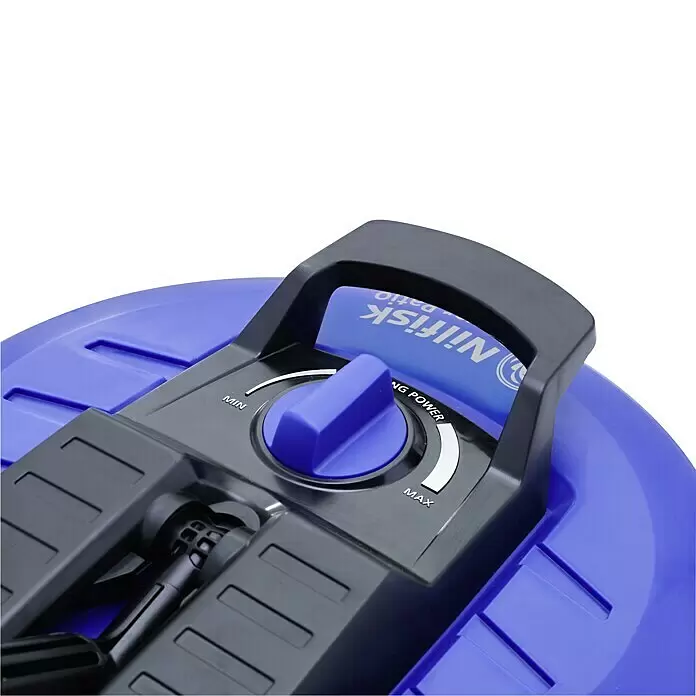 Nilfisk Limpiadora de superficies Power Patio - Específico para: Limpiadoras de alta presión Nilfisk - Limpiador de patios Nilfisk azul con asa negra y dial azul para ajustar la potencia de limpieza de mín a máx.