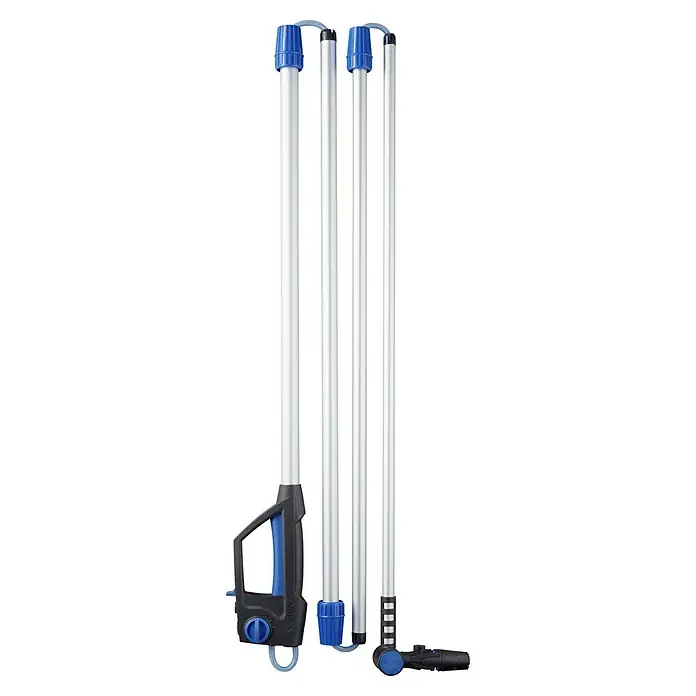 Nilfisk Boquilla telescópica para alturas - Zona de ajuste: 4,2 m, Específico para: Limpiadoras de alta presión Nilfisk - Esta imagen muestra un limpiador de canalones Nilfisk con lanza telescópica, diseñado para un mantenimiento eficiente de canalones.