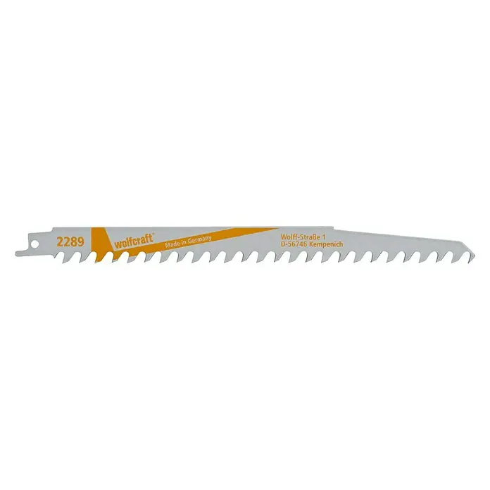Wolfcraft Säbelsägeblatt - Länge: 240 mm - Bild einer Wolfcraft Säbelsägeblatt, Modell 2289, hergestellt in Deutschland, ideal für präzise Schnitte.