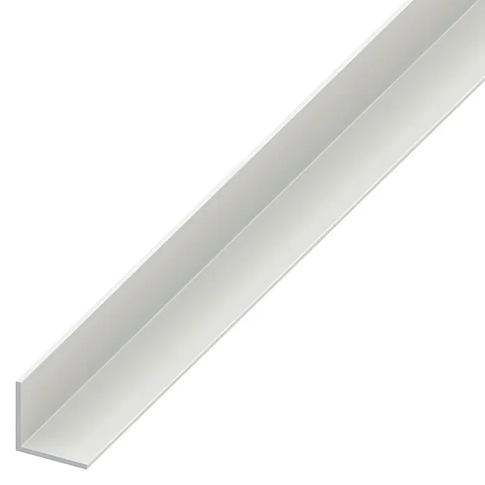Kantoflex Winkelprofil - 2.000 x 30 x 30 mm, Stärke: 2 mm, Kunststoff, Weiß - Ein weißes, rechtwinkliges Winkelprofil vor einem schwarzen Hintergrund, ideal für Bau- und Renovierungsprojekte.