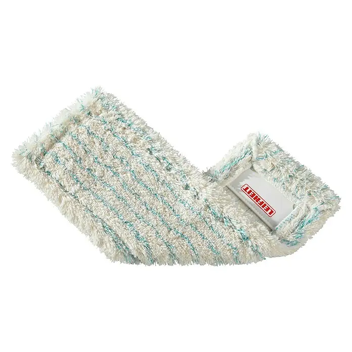 Leifheit Ersatz-Bezug Profi XL Cotton Plus - Blau/Weiß, Passend für: Leifheit Bodenwischer Profi XL - Nahaufnahme eines Leifheit Wischbezugs mit weißen und türkisfarbenen Fasern, ideal für die Reinigung verschiedener Bodenbeläge.