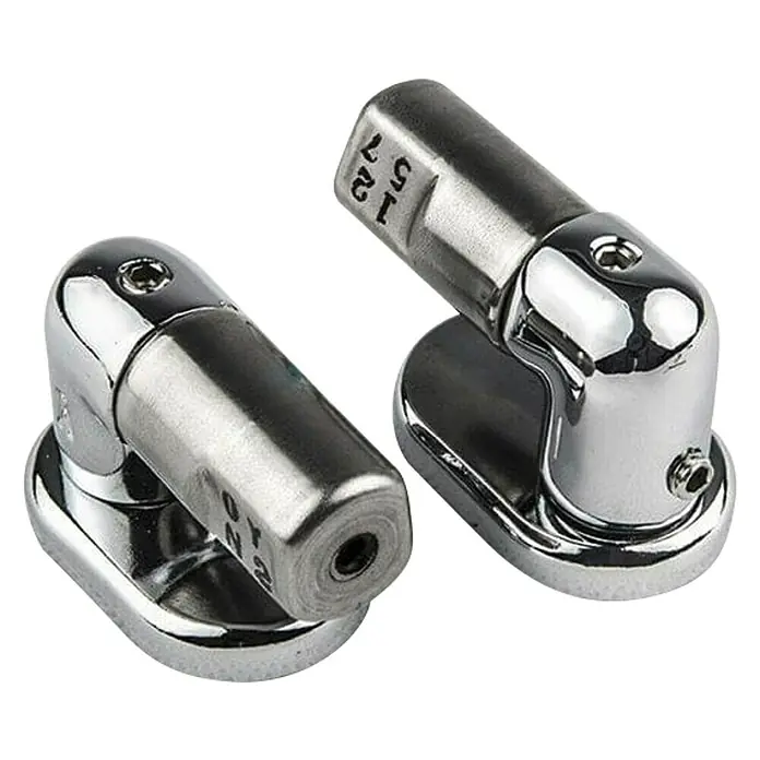 Roca Atis Set de fijación de tapa de WC de repuesto - Acero inoxidable - Dos conectores de tubo plateados, cada uno con una abertura y marcas grabadas, versátiles para diversas aplicaciones de construcción de tuberías.
