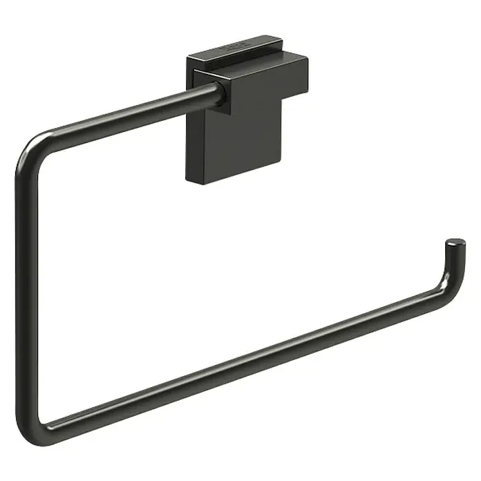 Roca Rubik Toallero de anilla - Negro, Resplandeciente - Elegante toallero negro para montaje en pared. Un accesorio de baño moderno, robusto y con estilo.