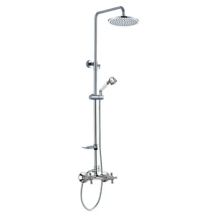 Sistema de ducha Clasic - Número de tipos de chorro: 2 ud., Cromo - Elegante sistema de ducha con rociador y teleducha, grifería y estante. El diseño cromado proporciona un aspecto moderno en el baño.