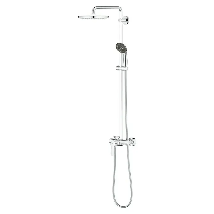 Grohe Vitalio Start Sistema de ducha 250 - Con grifo monomando, Número de tipos de chorro: 2 ud., Cromo/Negro - Columna de ducha cromada con rociador y teleducha, ideal para baños modernos. Su diseño elegante garantiza una experiencia de ducha lujosa.