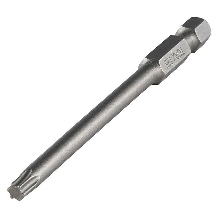 Wolfcraft Schraubendreherklinge Solid - TX 25, Länge: 89 mm - Nahaufnahme eines Torx T25 Schraubendreher-Bits aus Metall, das für Schraubarbeiten verwendet wird.