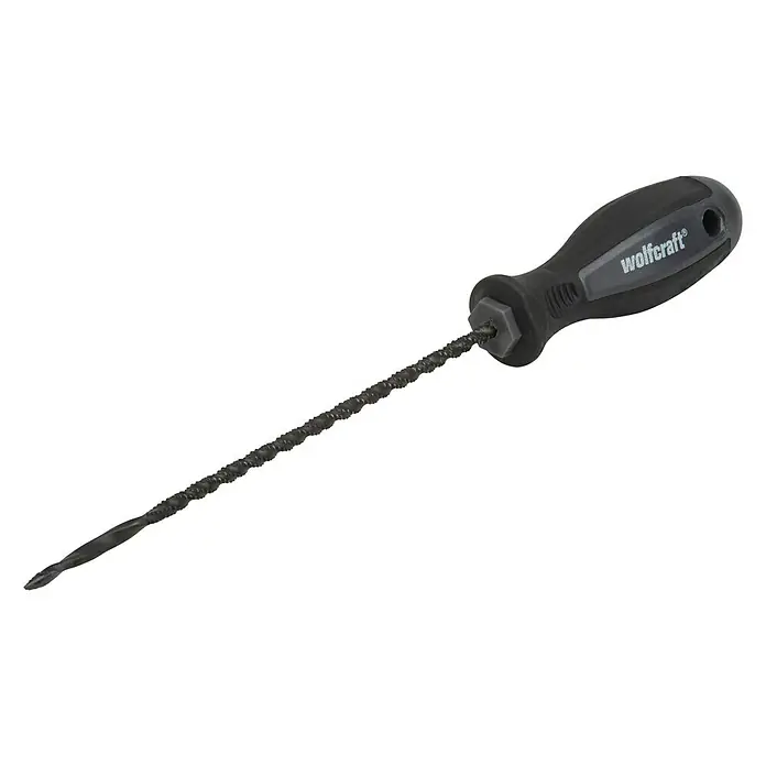 Wolfcraft Bohrsäge - Blattlänge: 175 mm - Abgebildet ist ein Spiralbohrer mit einem schwarzen Wolfcraft-Griff, der sich ideal für präzise Bohrarbeiten eignet.