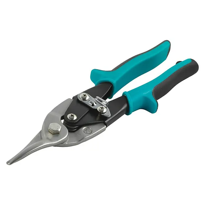 Wolfcraft Blechschere - Länge: 255 mm, Gerade - Blechschere mit blau-grauen Griffen, ideal zum Schneiden von Blechen. Robuste Konstruktion für präzise Schnitte.