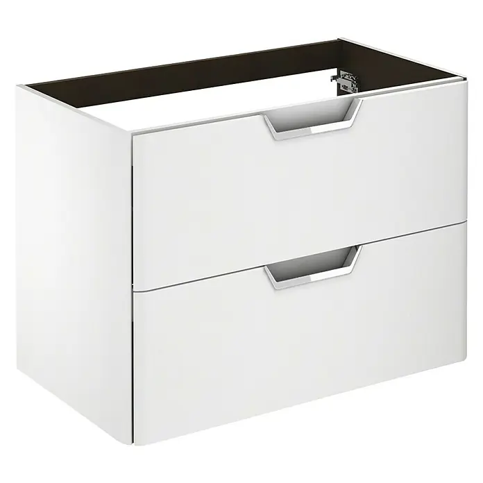 Beauty Waschtischunterschrank - 79,5 x 45 x 56,5 cm, Hochglanz, Weiß - Moderne Kommode in Weiß mit zwei Schubladen und silbernen Griffen. Ideal für Badezimmer oder andere Wohnbereiche.