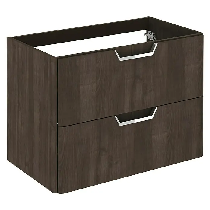Beauty Waschtischunterschrank - 79,5 x 45 x 56,5 cm, Matt, Samara Asche - Dunkelbrauner Badezimmerschrank mit zwei Schubladen und modernen silbernen Griffen für ein stilvolles Badezimmerambiente.