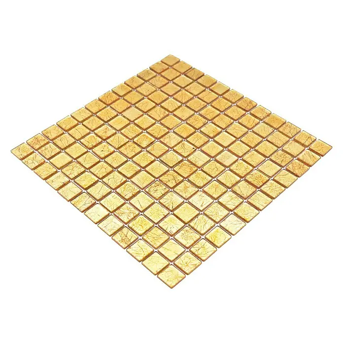 Mosaikfliese Quadrat Crystal Uni CM 4GO10 - 30 x 30 cm, Gold, Glänzend - Quadratisches Mosaikmuster aus goldenen Fliesen, ideal für kreative Wand- und Bodengestaltungen mit edlem Flair.