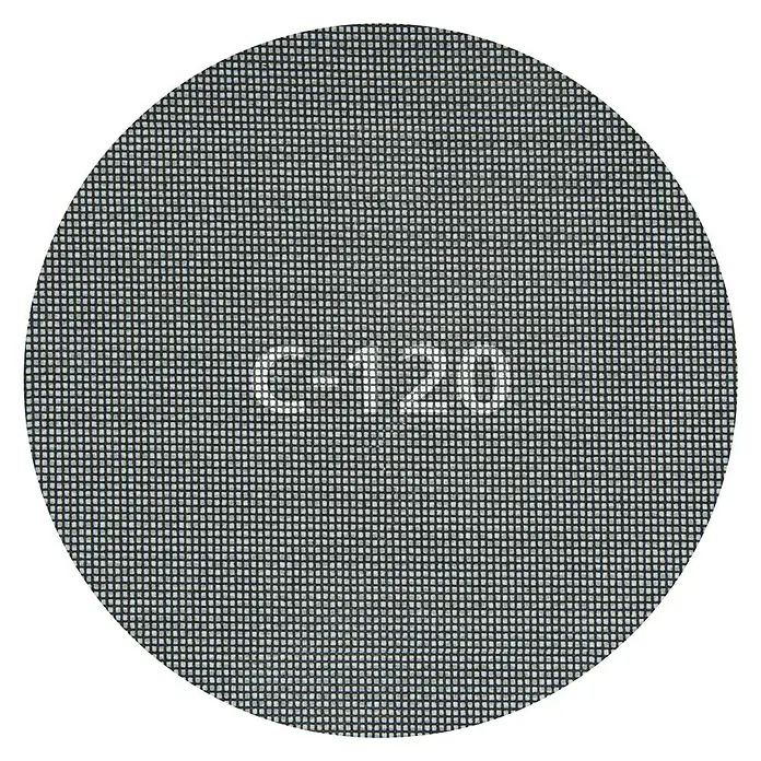 Wolfcraft Haftschleifscheiben - Durchmesser: 225 mm, Siliziumkarbid, Körnung: 120, 5 Stk. - Nahaufnahme eines Schleifgitters C-120, das für Schleifarbeiten verwendet wird und eine gleichmäßige Oberfläche erzeugt.