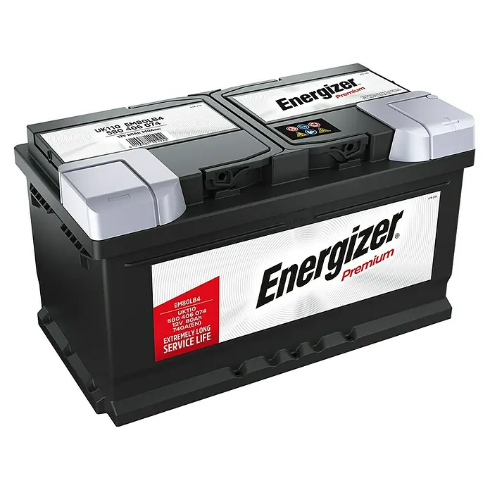 Energizer Autobatterie Premium EM80-LB4 - 80 Ah, 12 V, Batterieart: Blei - Eine Energizer Premium Autobatterie, die für eine extrem lange Lebensdauer ausgelegt ist, mit 12V, 80Ah und 740A(EN).