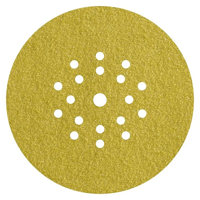 Wolfcraft Haftschleifscheiben - Durchmesser: 225 mm, Korund, Körnung: 180, 5 Stk. - Goldenes Schleifpapier mit Löchern für eine effektive Staubabsaugung, ideal für Holz- und Metallbearbeitung.