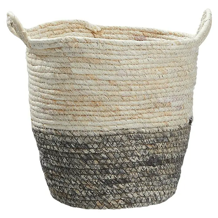Pflanzkorb - Ø x H: 35 x 30 cm, Natur/Schwarz - Dekorativer Korb aus Naturfasern mit hellem Oberteil und dunklem Unterteil. Ideal zur Aufbewahrung und als Blickfang.