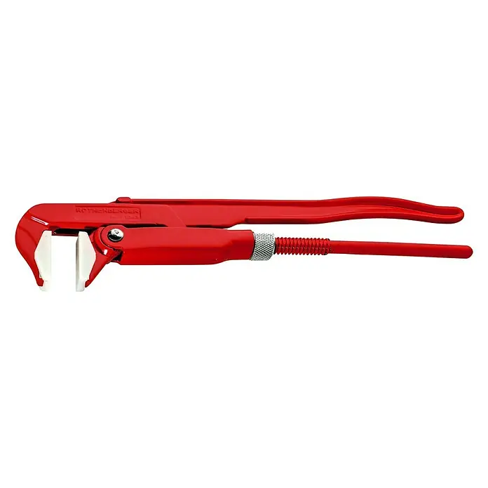 Rothenberger Industrial Armaturenzange - 35 mm, Chrom-Vanadium-Stahl - Ein roter Rohrzangenschlüssel der Marke Rothenberger, ideal für professionelle Sanitär- und Installationsarbeiten. Robuste Bauweise und hohe Grifffestigkeit.