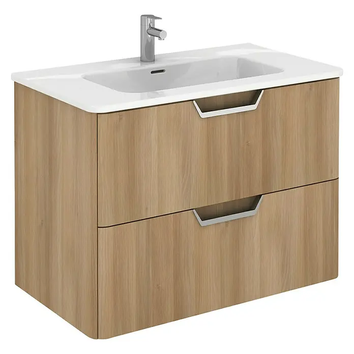 Beauty Waschtischunterschrank - 79,5 x 45 x 56,5 cm, Matt, Nordic Eiche - Elegantes Waschbecken mit Unterschrank in Holzoptik und zwei Schubladen. Das moderne Design bietet praktischen Stauraum im Badezimmer.