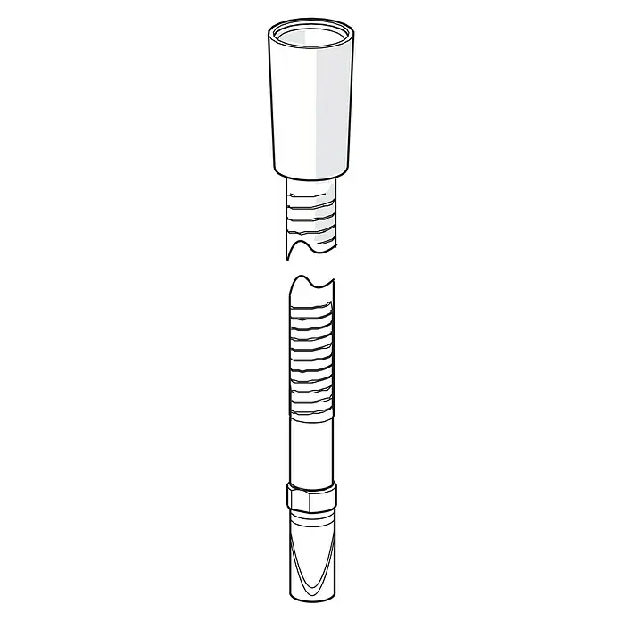 Hansa Brauseschlauch - Länge: 175 cm, ½″, Chrom - Abbildung eines geraden Entwässerungsrohrs mit Gewindeanschlüssen und einem trichterförmigen Aufsatz.