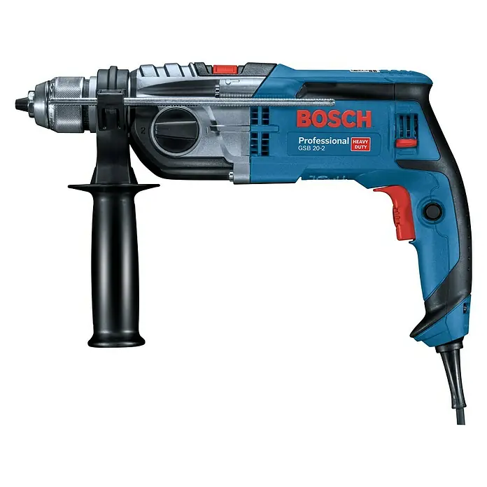 Bosch Professional Schlagbohrmaschine GSB 20-2 - 850 W, Schnellspannbohrfutter - Eine blaue Bosch GSB 20-2 Professional Schlagbohrmaschine für schwere Arbeiten, ideal für den professionellen Einsatz.
