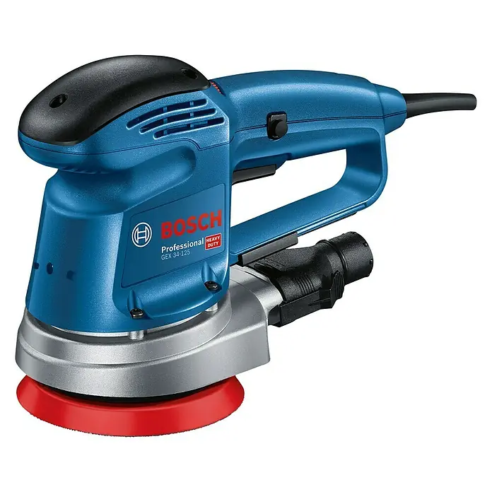 Bosch Professional Elektro-Exzenterschleifer GEX 34-125 - 340 W, Durchmesser Schleifteller: 125 mm, Leerlaufdrehzahl: 4.500 U/min - 12.000 U/min - Bosch GEX 34-125 Professional Exzenterschleifer, ein robustes Elektrowerkzeug für professionelle Schleifarbeiten, ideal für Handwerker.