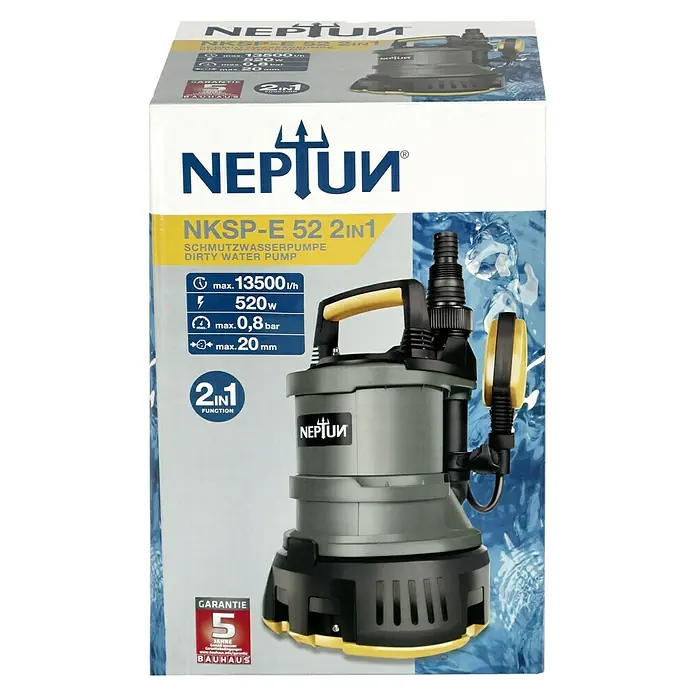 Neptun Gartenpumpe NGP-E 120 - 1.200 W, Max. Fördermenge: 4.600 l/h - Abbildung der Neptun NKSP-E 52 2in1 Schmutzwasserpumpe.