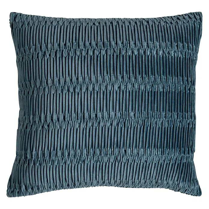 Kissen Tess - Blau, 45 x 45 cm, 100 % Baumwolle - Quadratisches marineblaues Kissen mit vertikal gerüschtem Stoff und dekorativer Textur für eine elegante Note in jedem Raum.