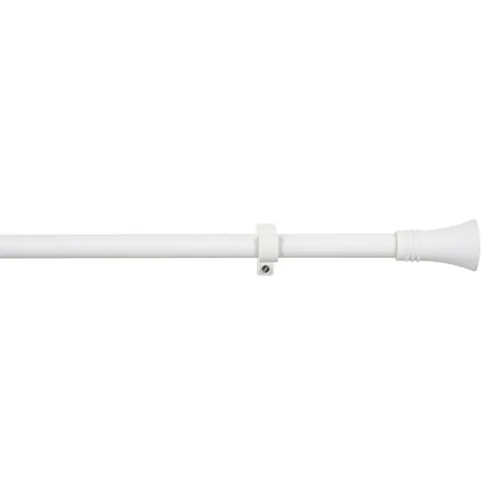 Barra para cortinas Kit modelo cono-anillo - Ø x L: 19 mm x 160 cm, Metal, Blanco - Primer plano de una barra de cortina blanca y extensible con soporte, ideal para una decoración de ventanas flexible y fácil instalación.