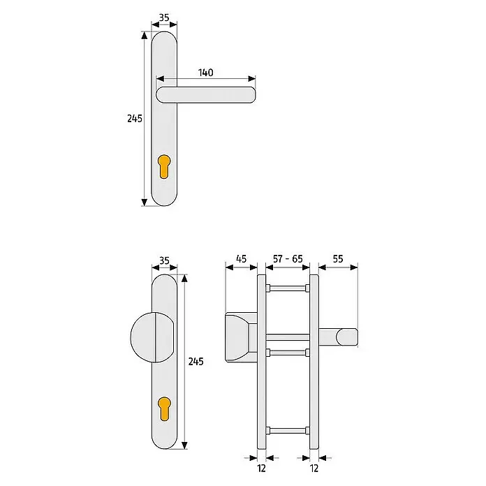 Abus Schutzbeschlag SRG92 NSchmalrahmen, Aluminium, Knopf außen, Drücker innen, Stärke Tür: 57 mm - 65 mm