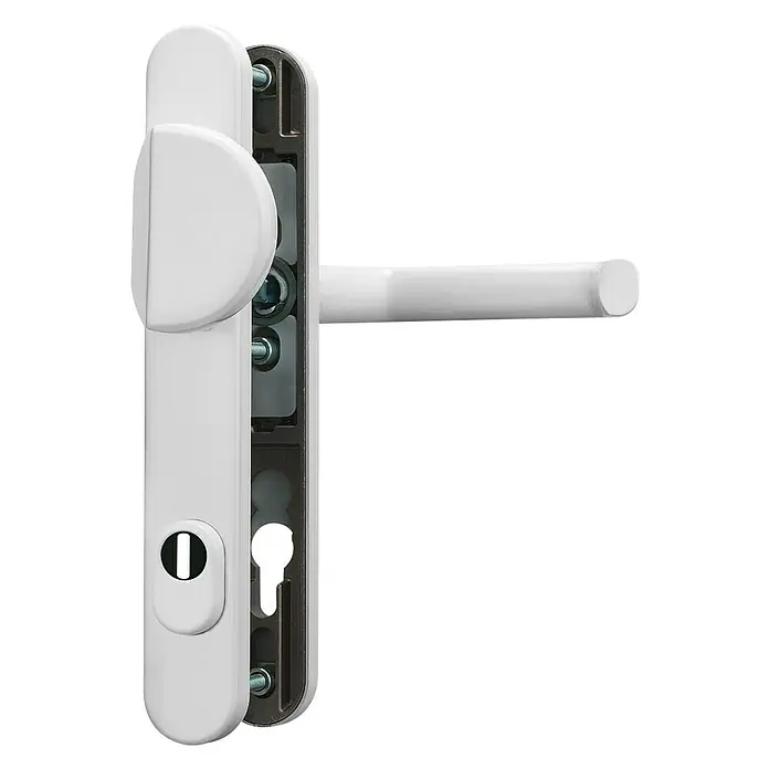 Abus Schutzbeschlag SRG 92 N - Schmalrahmen, Weiß, Geeignet für: 7,5 - 12 mm Zylinderüberstand, Knopf außen, Drücker innen - Fenstergriff in Weiß mit Schlüsselverschluss und länglichem Griffstück für moderne Fensterdesigns zur optimalen Bedienung.