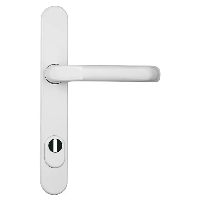 Abus Schutzbeschlag SRG 92 N - Schmalrahmen, Weiß, Geeignet für: 7,5 - 12 mm Zylinderüberstand, Stärke Tür: 59 mm - 69 mm - Türgriff aus weißem Metall. Dieser moderne Türgriff ist ideal für den Innenbereich und bietet Sicherheit durch sein integriertes Schloss.