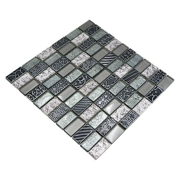 Mosaikfliese Rechteck Crystal Mix XCM CRS2 (30 x 30 cm, Silber, Glänzend)