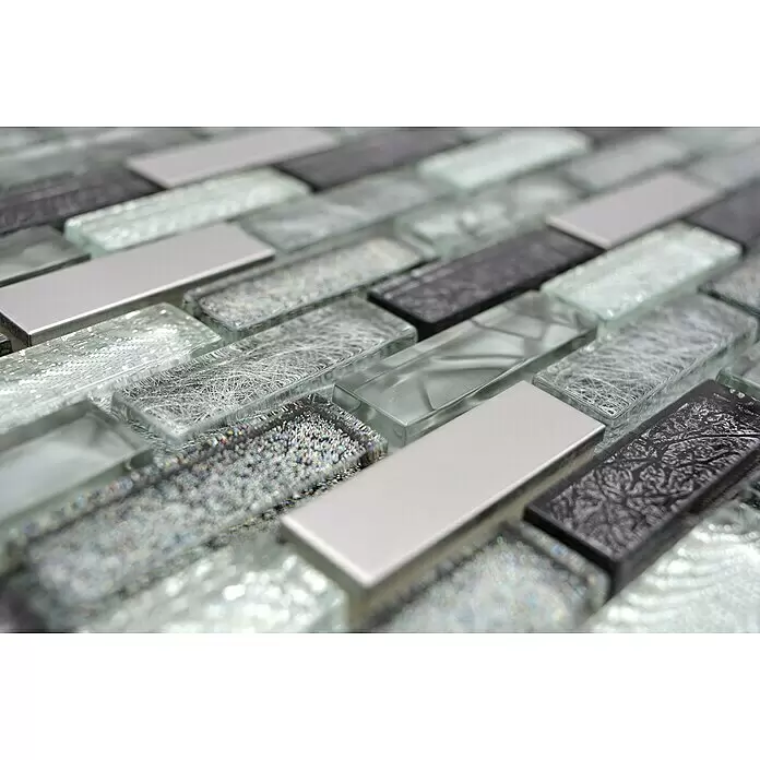 Mosaikfliese Verbund Crystal Mix XCM IL017 - 29,8 x 30,4 cm, Grau/Schwarz, Glänzend - Detailaufnahme