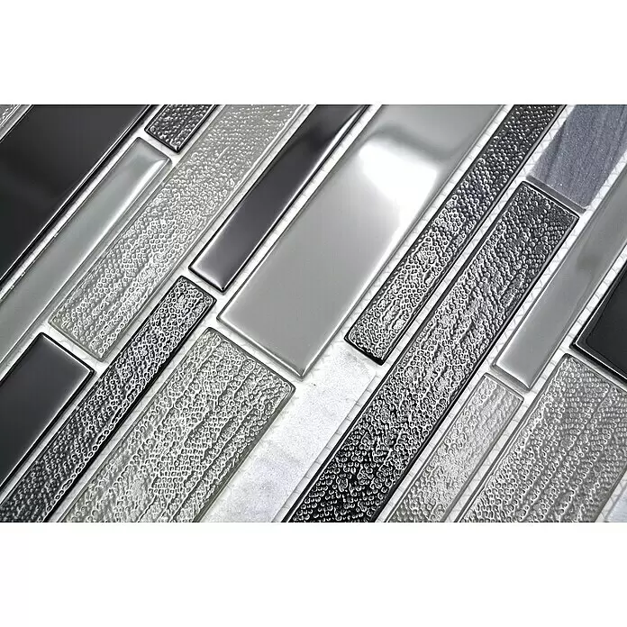 Mosaikfliese Verbund Crystal Mix CM GV44 - 28,6 x 30 cm, Grau/Schwarz, Glänzend - Detailaufnahme
