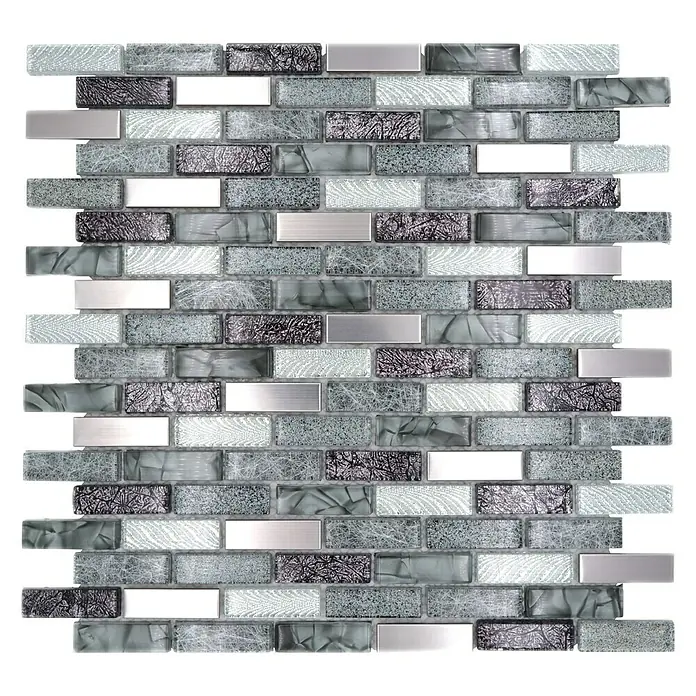 Mosaikfliese Verbund Crystal Mix XCM IL017 - 29,8 x 30,4 cm, Grau/Schwarz, Glänzend - Elegante Glasmosaikfliesen in Grau-, Weiß- und Silbertönen, ideal für stilvolle Wandgestaltungen.
