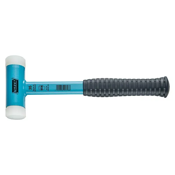 Hazet Schonhammer - Durchmesser Kopf: 35 mm - HAZET Schonhammer 35 mm mit blauem Griff und weißem Kopf. Ideal für Werkstattarbeiten und schonendes Bearbeiten von Materialien.