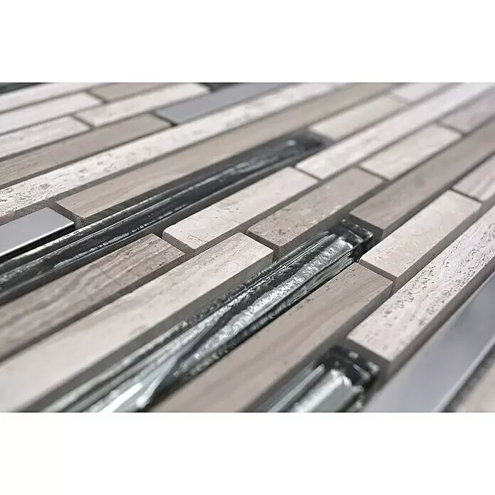 Mosaikfliese Verbund Crystal Mix XNM SV85 - 28,6 x 29,8 cm, Weiß/Beige, Glänzend - Detailaufnahme