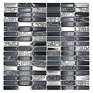 Mosaikfliese Rechteck Crystal Mix XCM SM88 (29,8 x 30,4 cm, Grau/Schwarz, Glänzend)