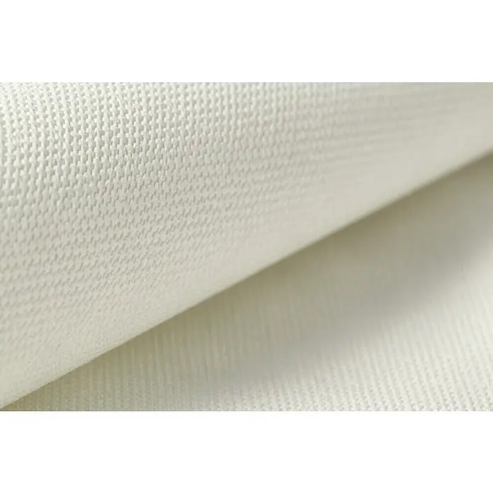 Rasch Vliestapete - Weiß/Creme, Uni, 10,05 x 0,53 m, Matt, Feine Struktur - Nahaufnahme eines hellen, gewebten Stoffes. Die Textur des Stoffes ist deutlich erkennbar und verleiht dem Bild eine taktile Qualität.