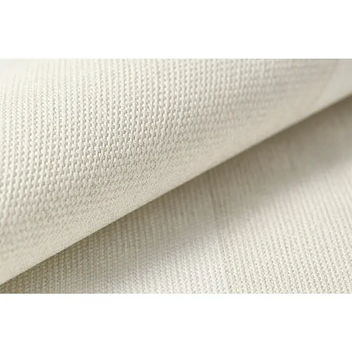 Rasch Poetry Vliestapete - Beige, Streifen, 10,05 x 0,53 m - Nahaufnahme von cremefarbenem Canvas-Stoff, der seine Textur und Vielseitigkeit für verschiedene Projekte hervorhebt. Perfekt für Kunst, Handwerk und Dekoration.