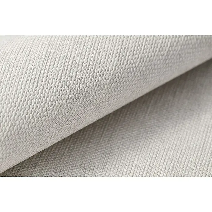 Rasch Poetry Vliestapete - Beige/Taupe, Uni, 10,05 x 0,53 m - Nahaufnahme von strukturiertem, grauem Stoff. Der Stoff hat eine feine, gewebte Textur, die sich ideal für Polsterarbeiten oder Heimtextilien eignet.
