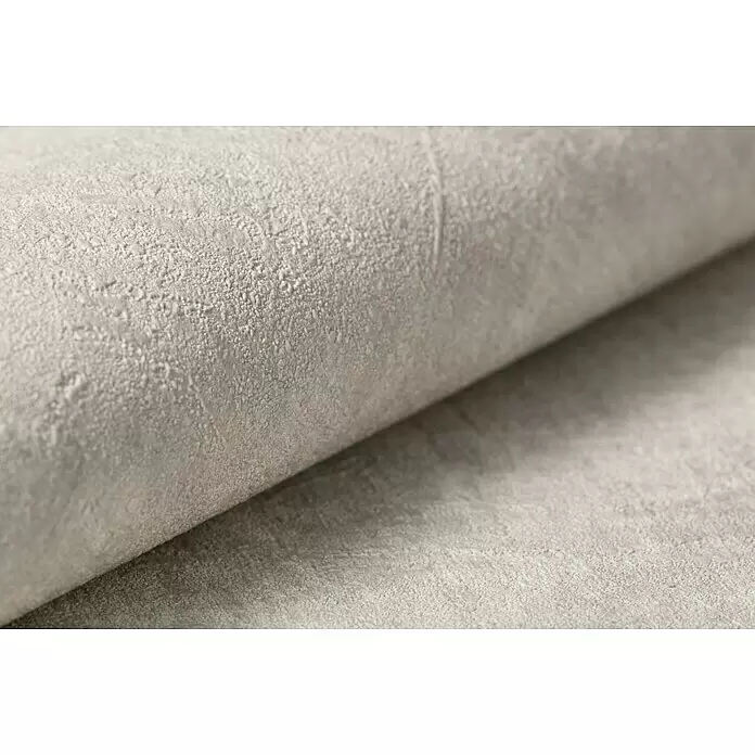 Rasch Factory 4 Vliestapete - Silber, Uni, 10,05 x 0,53 m - Gerolltes hellgraues Strukturgewebe mit rauer, stuckartiger Oberfläche.