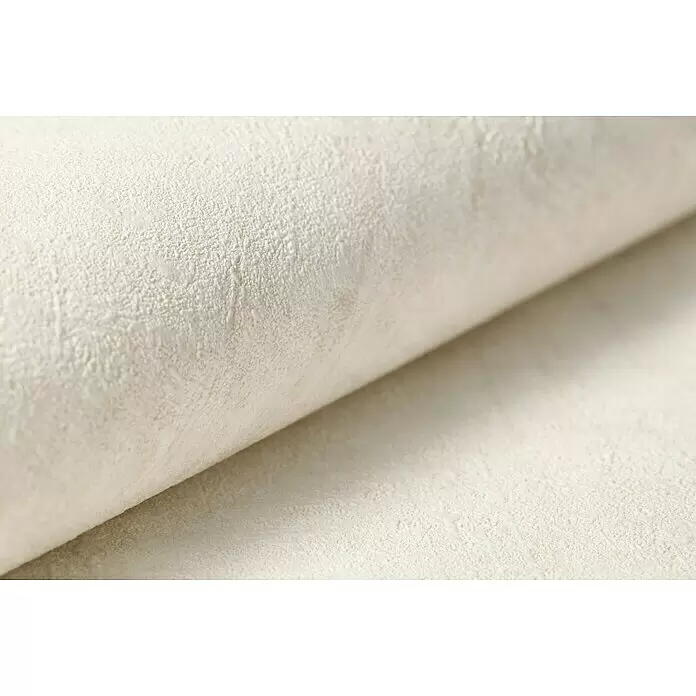 Rasch Factory 4 Vliestapete - Creme, Uni, 10,05 x 0,53 m - Gerolltes hellbeiges Material mit rauer, strukturierter Oberfläche, möglicherweise Tapete oder Stoff.
