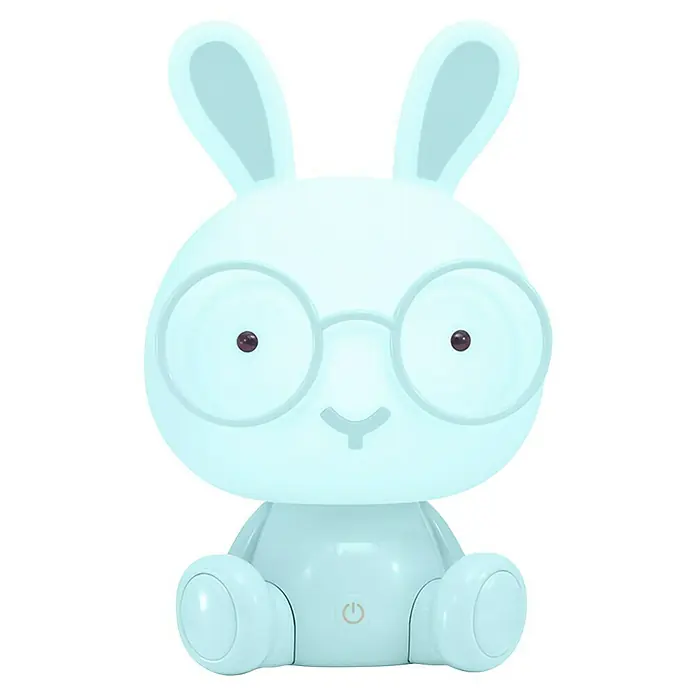 Idp Lampshades Lámpara de sobremesa LED Bunny - 3 W, Ø x Al: 19,5 x 30 cm, Azul - Luz nocturna de conejito color verde azulado claro con gafas, creando un ambiente relajante para los niños. Perfecta para cualquier habitación infantil.