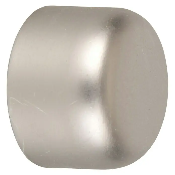 Tapa final Ferro-deco - Plateado, 2 ud. - Primer plano de un pomo de metal redondeado de color plateado con una superficie lisa.