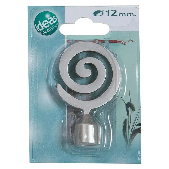Tapa final espiral Ideas 12 - Plateado, 1 ud. - Barra de cortina en espiral plateada de 12 mm, empaquetada en plástico transparente.