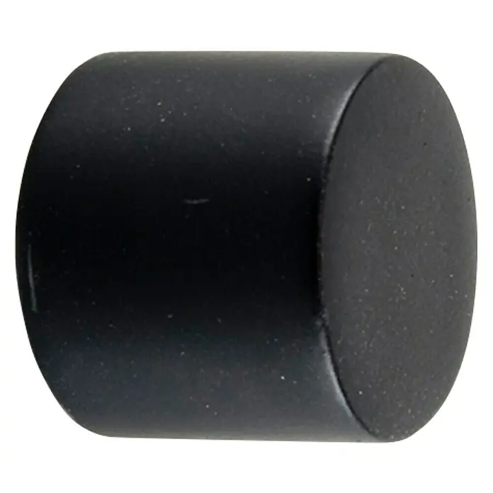 Tapa final Tapón Ideas 12 - Negro, 2 ud. - Primer plano de un tope de puerta cilíndrico negro. Diseño interior minimalista con un acabado negro mate y liso.